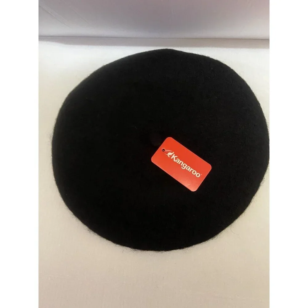 Kangaroo Black Beret Wool Hat Cap Unisex One‎ Size French Style Preppy Hippie